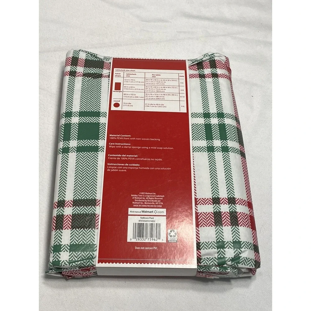 holiday time christmas‎ peva table cloth round 70 inches plaid